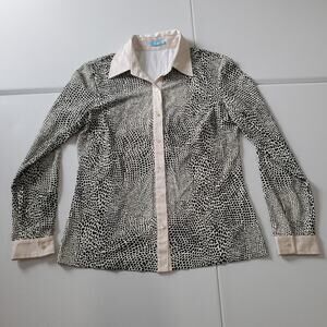J McLaughlin Catalina Shirt Womens Medium Black White Animal Print Button Up